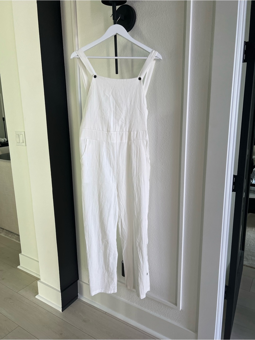 White Linen Blend Overalls Jumpsuit